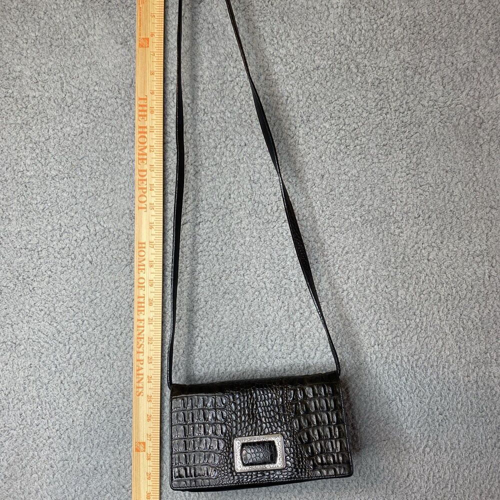 VTG Brighton Black Croc Leather Crossbody Clutch Purse Organizer Wallet Vintages - Picture 2 of 14